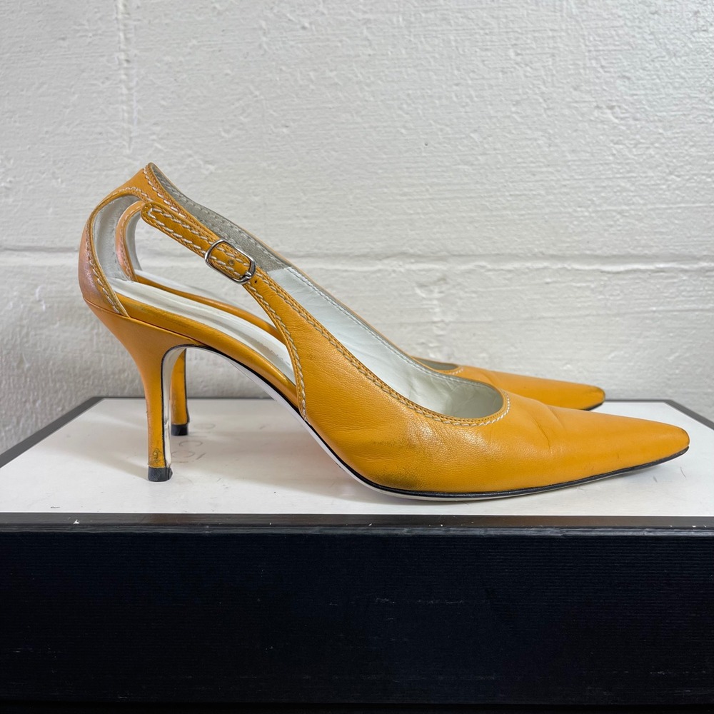 Dolce & Gabbana Orange Leather Pointed Toe Slingback Heels Women's 37 EU/7 US